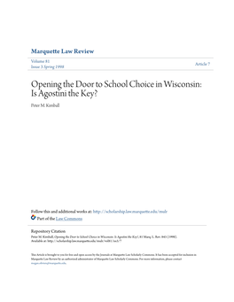 Opening the Door to School Choice in Wisconsin: Is Agostini the Key? Peter M