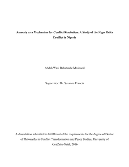 A Study of the Niger Delta Conflict in Nigeria Abdul-Wasi Babatunde