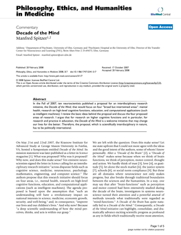Decade of the Mind Manfred Spitzer1,2