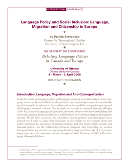 Language, Migration and Citizenship in Europe
