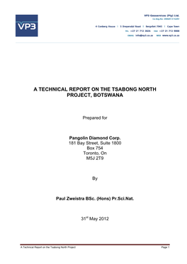 A Technical Report on the Tsabong North Project, Botswana
