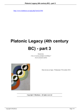 Platonic Legacy (4Th Century BC) - Part 3