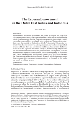 The Esperanto Movement in the Dutch East Indies and Indonesia