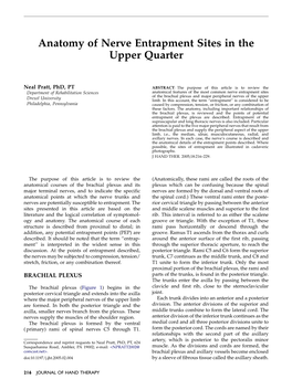 Anatomy of Nerve Entrapment Sites in the Upper Quarter