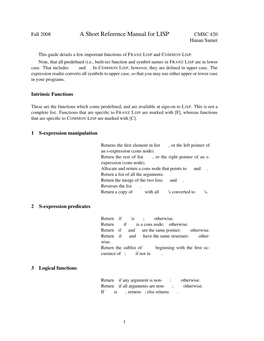 A Short Reference Manual for LISP CMSC 420 Hanan Samet