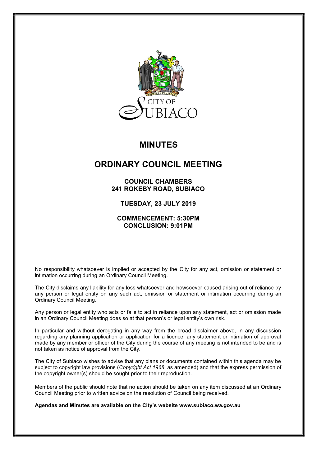 Minutes Ordinary Council Meeting