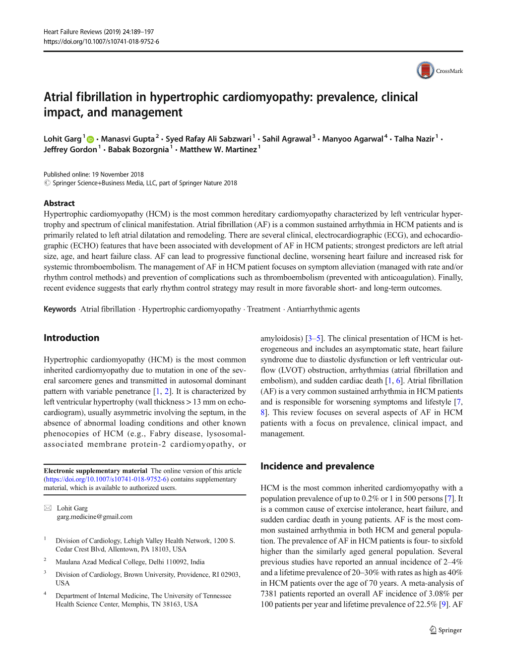 Atrial Fibrillation in Hypertrophic Cardiomyopathy: Prevalence, Clinical Impact, and Management