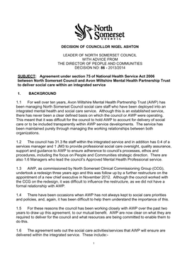 SUBJECT: Agreement Under Section 75 of National Health Service Act