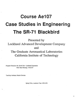 Course Ae107 Case Studies in Engineering the SR-71 Blackbird