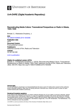 Reconstructing Media Culture: Transnational Perspectives on Radio in Silesia, 1924–1948