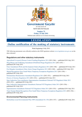 Government Gazette of the STATE of NEW SOUTH WALES Number 72 Friday, 15 July 2011 Published Under Authority by Government Advertising