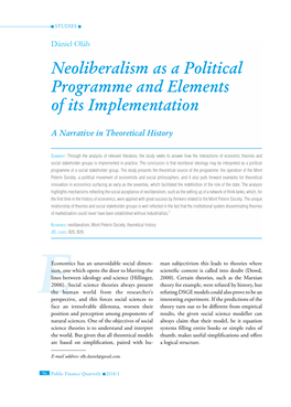 Neoliberalism As a Political Programme and Elements of Its Implementation