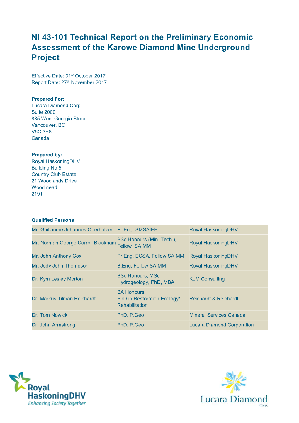 NI 43-101 Technical Report On The Preliminary Economic Assessment Of ...