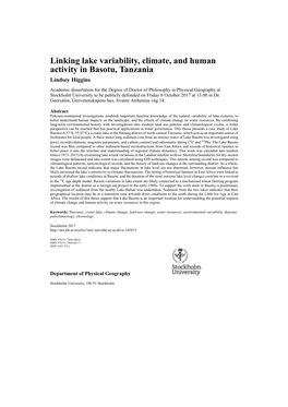 Linking Lake Variability, Climate, and Human Activity in Basotu, Tanzania