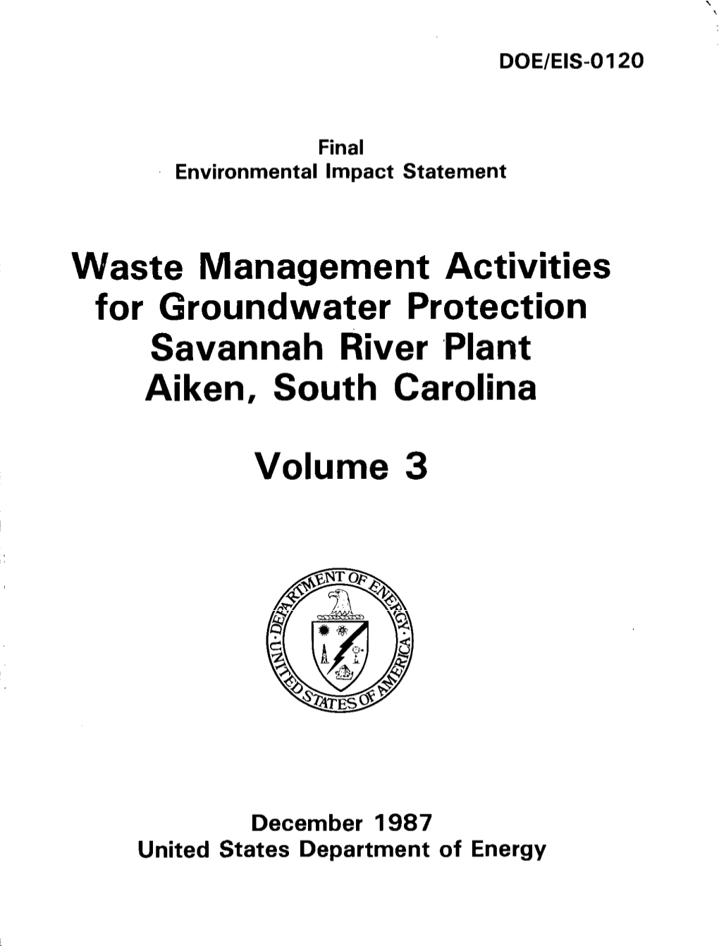 Waste Management Activities for Groundwater Protection Savannah River Plant Aiken, South Carolina