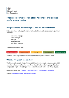 Progress Scores for Key Stage 4: School and College Performance Tables
