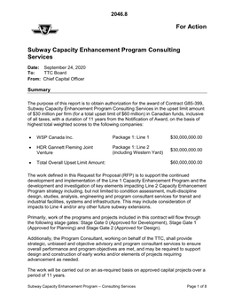 Subway Capacity Enhancement Program Consulting Services