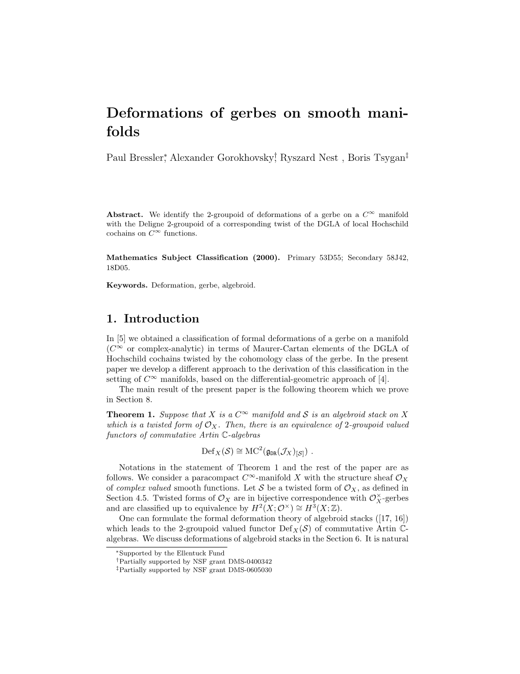 Deformations of Gerbes on Smooth Mani- Folds