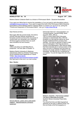 NEWSLETTER No. 55 August 28Th , 2003