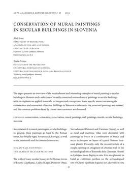 Conservation of Mural Paintings in Secular Buildings in Slovenia