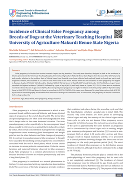 Incidence of Clinical False Pregnancy Among Breeds of Dogs at the Veterinary Teaching Hospital University of Agriculture Makurdi Benue State Nigeria