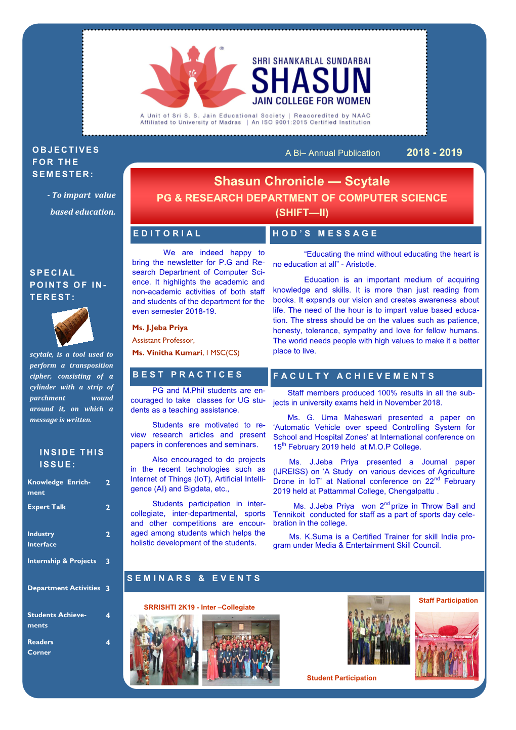 Shasun Chronicle — Scytale - to Impart Value PG & RESEARCH DEPARTMENT of COMPUTER SCIENCE Based Education