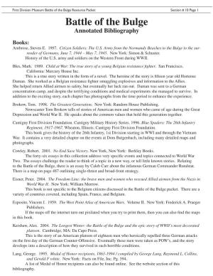 Battle of the Bulge Resource Packet Section # 10 Page 1 Battle of the Bulge Annotated Bibliography