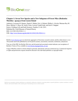 Chapter 1: Seven New Species and a New Subgenus of Forest Mice (Rodentia: Muridae: Apomys) from Luzon Island Author(S): Lawrence R