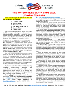 THE WATSONVILLE-SANTA CRUZ JACL Newsletter March 2014