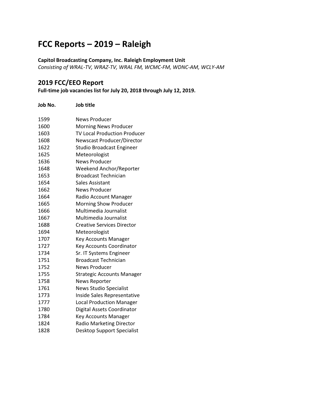 FCC Reports – 2019 – Raleigh