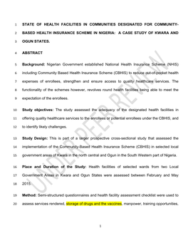 Based Health Insurance Scheme in Nigeria: a Case Study of Kwara And