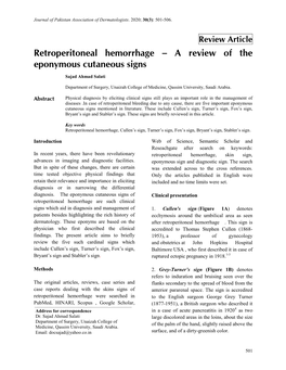 Retroperitoneal Hemorrhage – a Review of the Eponymous Cutaneous Signs