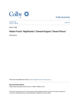 Robert Frost's "Nighthawks"/ Edward Hopper's "Desert Places"