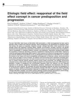 Reappraisal of the Field Effect Concept in Cancer Predisposition