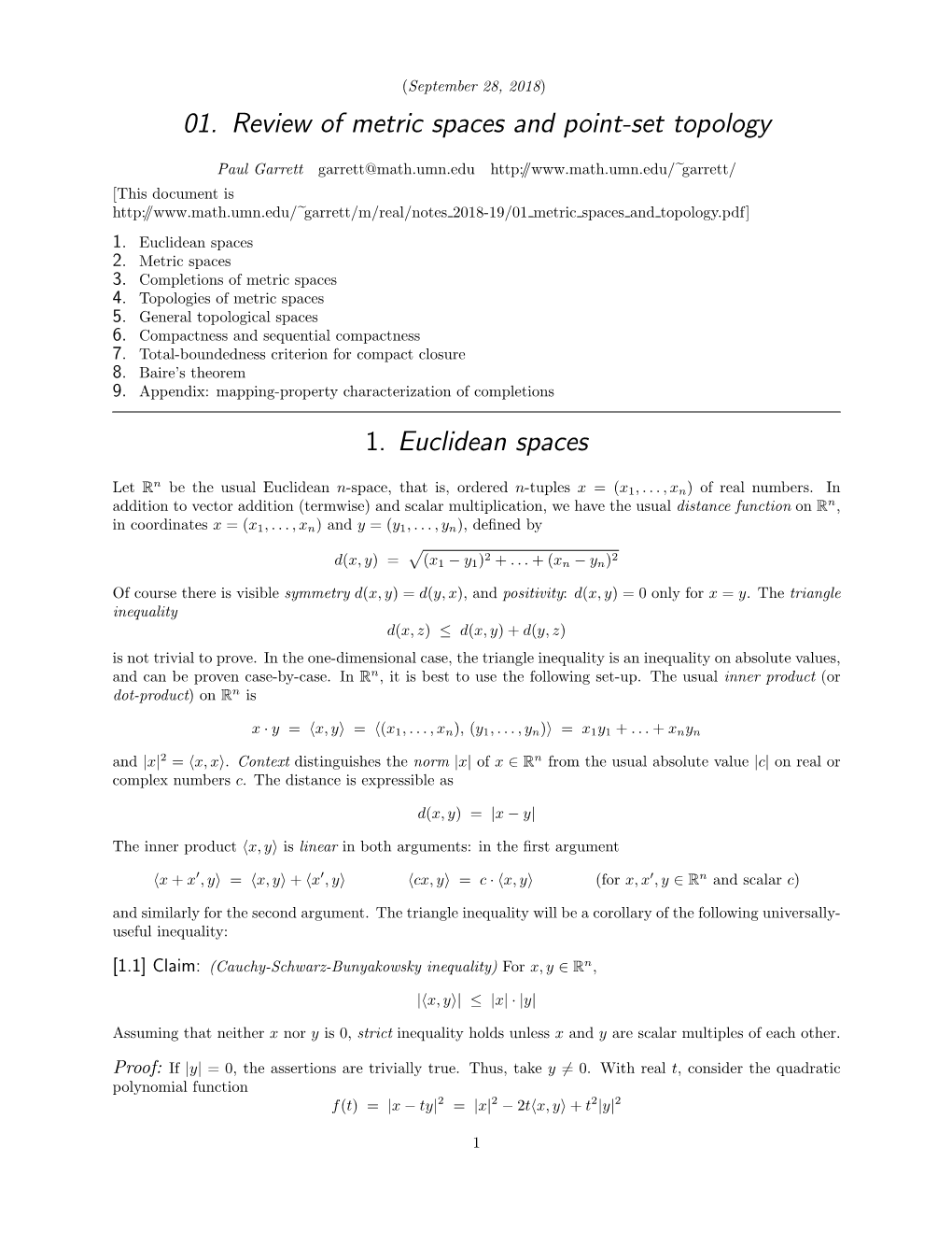 01. Review Of Metric Spaces And Point-Set Topology 1. Euclidean - DocsLib