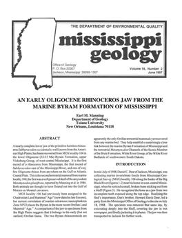 An Early Oligocene Rhinoceros Jaw from the Marine Byram Formation of Mississippi