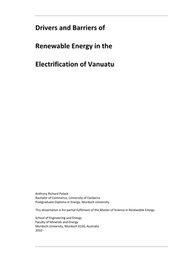 Drivers and Barriers of Renewable Energy in the Electrification of Vanuatu Ii