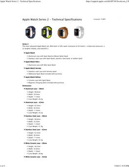 Apple Watch Series 2 - Technical Specifications