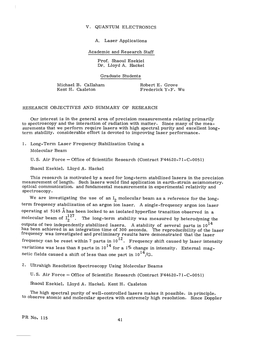 V. QUANTUM ELECTRONICS A. Laser Applications Academic and Research Staff Prof. Shaoul Ezekiel Dr. Lloyd A. Hackel Graduate Stude