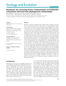 Recolonization of Freshwater Ecosystems Inferred from Phylogenetic Relationships Nikola Koleti�C1, Maja Novosel2, Nives Rajevi�C2 & Damjan Franjevi�C2