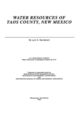 Water Resources of Taos County, New Mexico