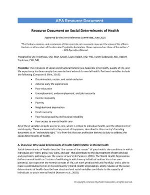 Resource Document on Social Determinants of Health