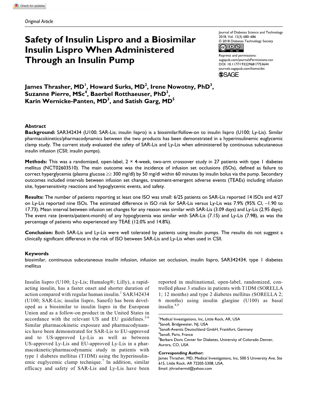 Safety of Insulin Lispro and a Biosimilar Insulin Lispro When