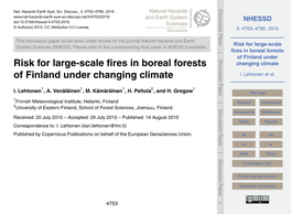 Risk for Large-Scale Fires in Boreal Forests of Finland Under Changing
