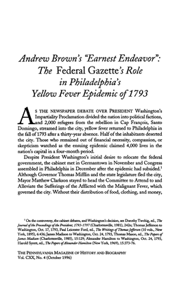 The Federal Gazette's Role in Philadelphia's Yellow Fever Epidemic of 1793