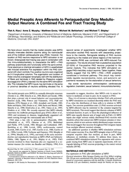 Medial Preoptic Area Afferents to Periaqueductal Gray Medullo- Output Neurons: a Combined Fos and Tract Tracing Study