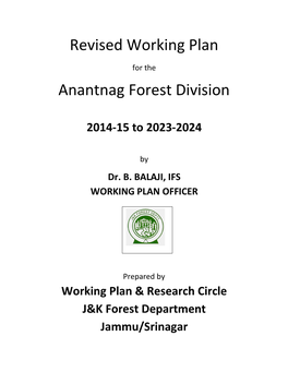 Revised Working Plan Anantnag Forest Division