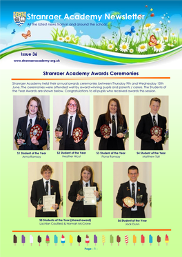 Stranraer Academy Newsletter All the Latest News from in and Around the School