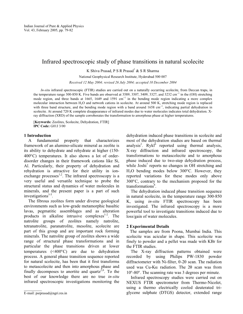 Infrared Spectroscopic Study of Phase Transitions in Natural Scolecite