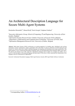 An Architectural Description Language for Secure Multi-Agent Systems